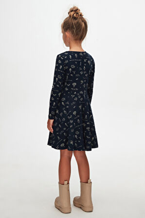 Botanic Love Kız Çocuk Desen Uzun Kol Elbise