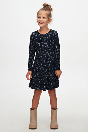 Botanic Love Kız Çocuk Desen Uzun Kol Elbise
