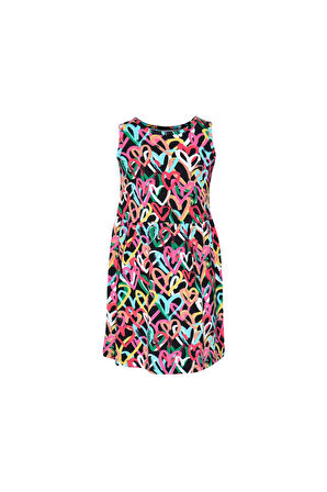 Kız Çocuk Graffiti Hearts Desen Kolsuz Elbise