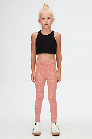 Somon Damla Desen Jakarlı Kız Çocuk Tam Boy Tayt