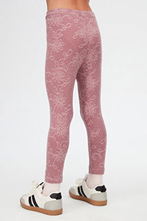 Mor Çiçek Desen Kız Çocuk Jakarlı Tam Boy Tayt