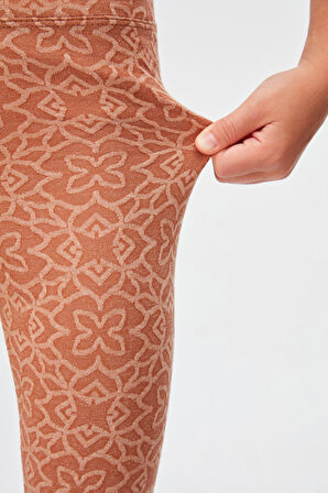 Kahverengi Yonca Desen Kız Çocuk Jakarlı Tam Boy Tayt