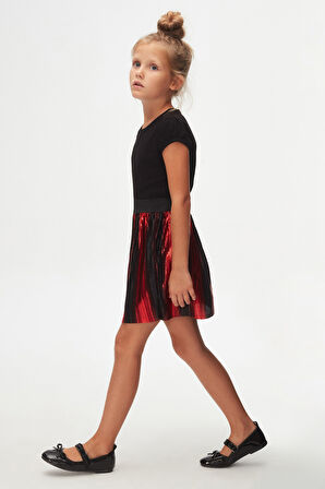 Kırmızı Siyah Edita Degrede Pilise Mini Etek