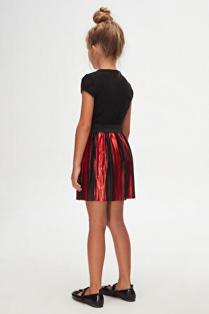 Kırmızı Siyah Edita Degrede Pilise Mini Etek