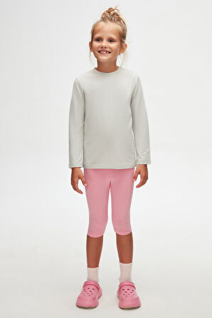 Duman Gri Basic Unisex Çocuk Mevsimlik Sıfır Yaka Uzun Kollu Tişört