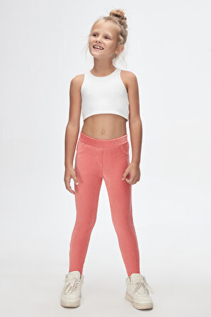 Somon Kız Çocuk Cepli Fitilli Kadife Tayt