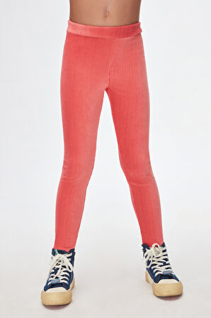 Koyu Somon Kız Çocuk Fitilli Kadife Tayt