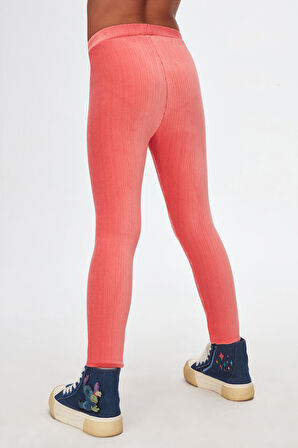 Koyu Somon Kız Çocuk Fitilli Kadife Tayt