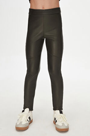 Deniz Yeşili Kız Çocuk Kışlık Deri Pantolon