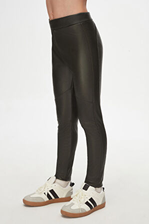 Deniz Yeşili Kız Çocuk Kışlık Deri Pantolon