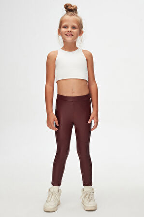 Bordo Kız Çocuk Kışlık Deri Pantolon