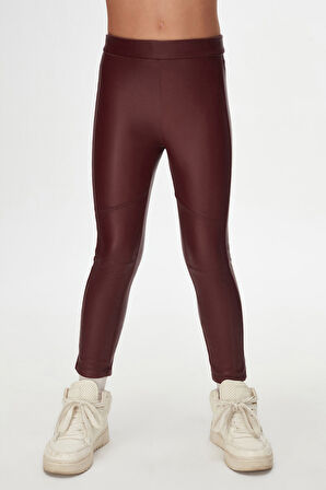 Bordo Kız Çocuk Kışlık Deri Pantolon