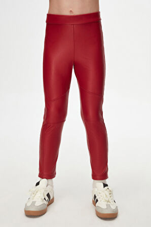 Kırmızı Kız Çocuk Kışlık Deri Pantolon