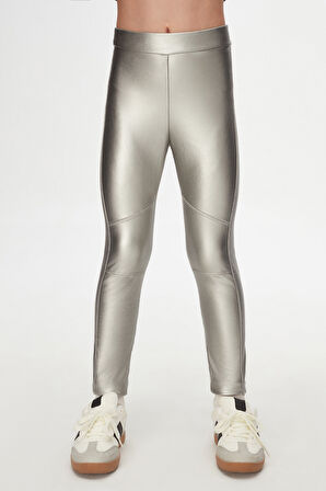 Gümüş Kız Çocuk Kışlık Deri Pantolon