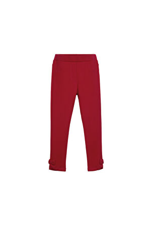 Kırmızı Paça Fiyonklu Kız Çocuk Kışlık Tayt