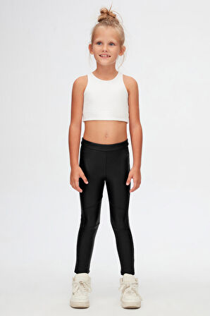 Siyah Kız Çocuk Kışlık Deri Pantolon