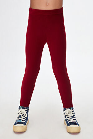 Bordo Kız Çocuk Fitilli Kadife Tayt