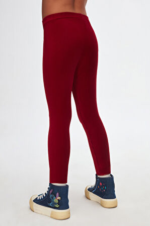 Bordo Kız Çocuk Fitilli Kadife Tayt