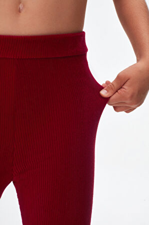 Bordo Kız Çocuk Fitilli Kadife Tayt