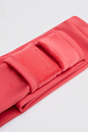 Nar Çiçeği Kız Çocuk İçi Peluş Kulaklı Tavşan Nakışlı Extra Kalın Kışlık Tayt