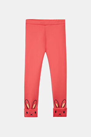 Nar Çiçeği Kız Çocuk İçi Peluş Kulaklı Tavşan Nakışlı Extra Kalın Kışlık Tayt