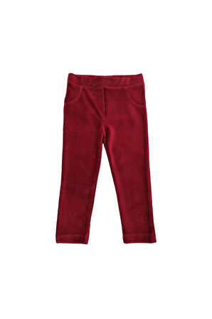 Bordo Kız Bebek Arka Cepli Fitilli Kadife Tayt