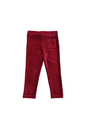 Bordo Kız Bebek Arka Cepli Fitilli Kadife Tayt