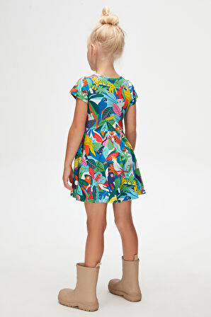 Tropical Zoo Kız Çocuk Desenli Kısa Kollu Elbise