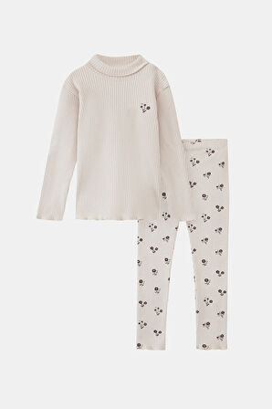 Taş Kız Çiçek Baskılı Kız Çocuk Kaşkorse Alt Üst Takım