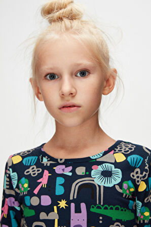 Kız Çocuk Cutouts Anima Desen Uzun Kol Elbise