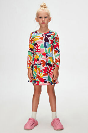 Kız Çocuk Cutouts Foliage Desen Uzun Kol Elbise