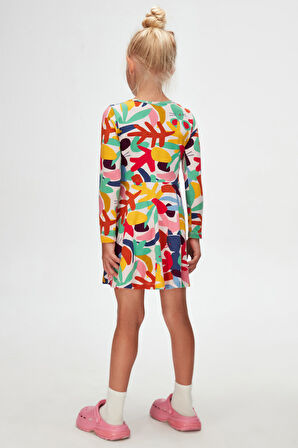 Kız Çocuk Cutouts Foliage Desen Uzun Kol Elbise