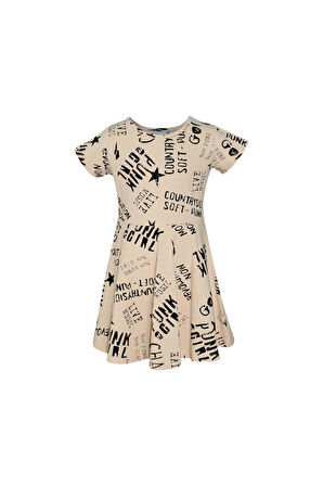 Punk Gırl Kız Çocuk Desenli Kısa Kollu Elbise