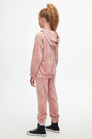 Pudra Pembe Kız Çocuk Kadife Alt Üst Takım