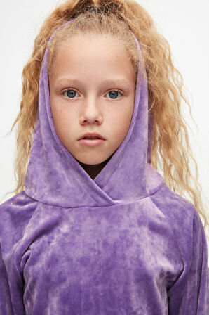 Açık Lila Kız Çocuk Kadife Takım