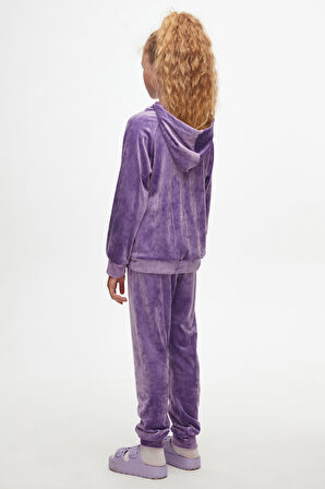 Açık Lila Kız Çocuk Kadife Takım