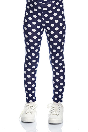 Açık Lacivert Polka-Dot Desenli Kız Çocuk Yazlık Tayt