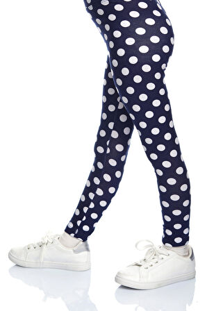 Açık Lacivert Polka-Dot Desenli Kız Çocuk Yazlık Tayt