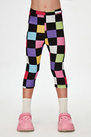 Kız Çocuk Op Art Checkers Desen Kapri