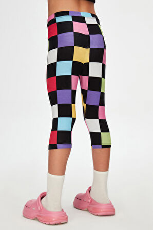 Kız Çocuk Op Art Checkers Desen Kapri