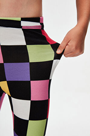 Kız Çocuk Op Art Checkers Desen Kapri