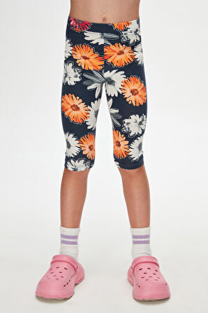 Stylized Sunflower Kız Çocuk Desenli Diz Altı Tayt Kapri