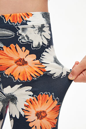 Stylized Sunflower Kız Çocuk Desenli Diz Altı Tayt Kapri