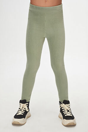 Çağla Yeşil Kız Çocuk Fitilli Kadife Tayt