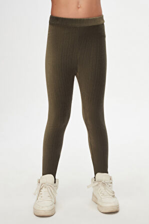 Deniz Yeşili Kız Çocuk Fitilli Kadife Tayt