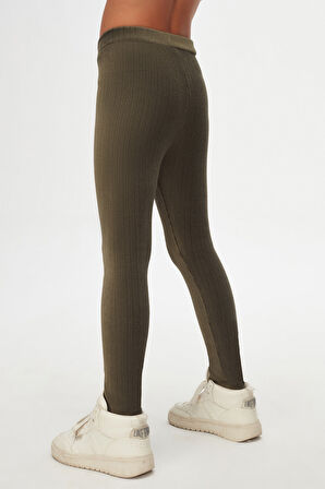 Deniz Yeşili Kız Çocuk Fitilli Kadife Tayt