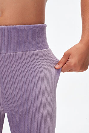 Açık Lila Fitilli Kadife İspanyol Paça Pantolon