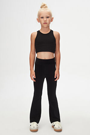 Siyah Fitilli Kadife İspanyol Paça Pantolon