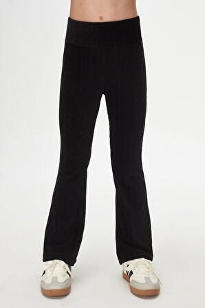 Siyah Fitilli Kadife İspanyol Paça Pantolon