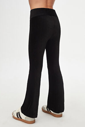 Siyah Fitilli Kadife İspanyol Paça Pantolon